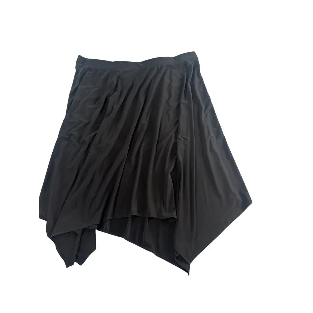 Lane Bryant Black Sharkbite Hem Skirt | Flowy Pull-On Midi | Size 22/24